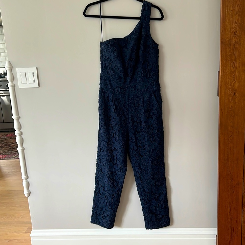 J Crew one shoulder lace jumpsuit